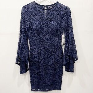 Trixxi Navy Blue Lace Bell-Sleeve Dress Size 3